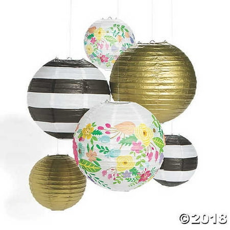 Bridal Shower Decorations Gold Black White Stripe Paper Lanterns