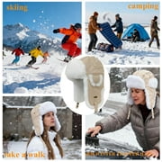 Unisex Winter Leather Trapper Hat Faux Fur,Windproof Pilot Cap Ushanka Russian Hats for Men Women