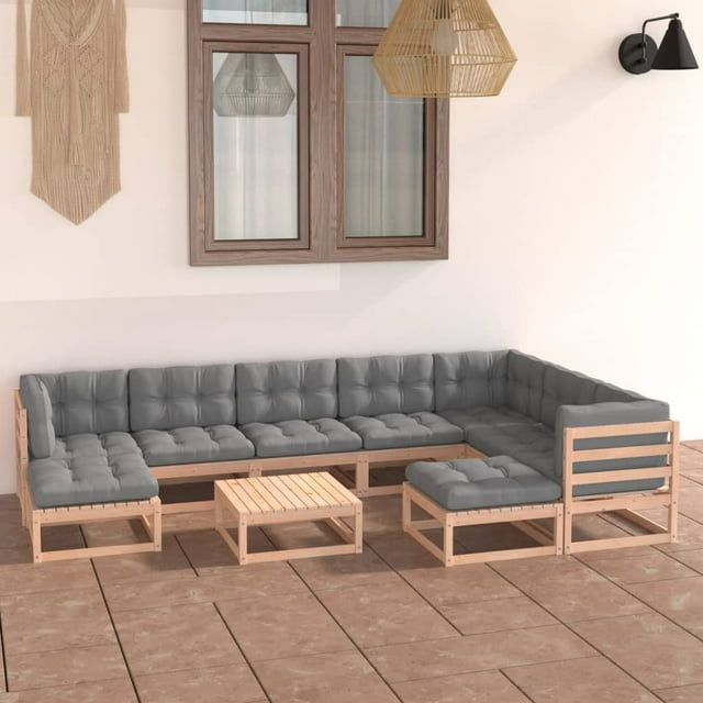 vidaXL 10 Piece Garden Lounge Set with Cushions Solid Wood Pine