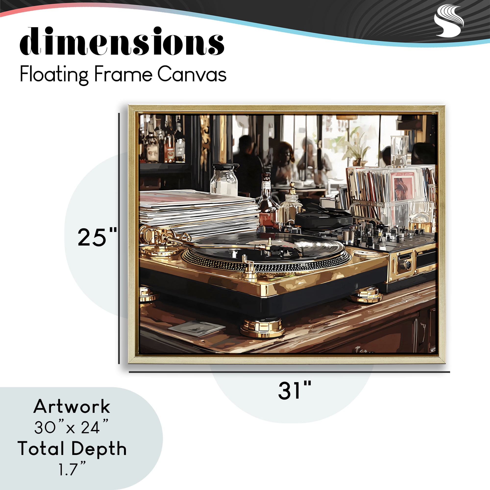 Stupell Industries Work Place Vintage Gold Turntable Gold Framed Floater Canvas Wall Art, design by Franklyn Gregory