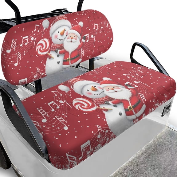 Pzuqiu Christmas Santa Snowman 2-Piece Golf Cart Seat Covers Set - Breathable Washable Protective Cover for Golf Cart