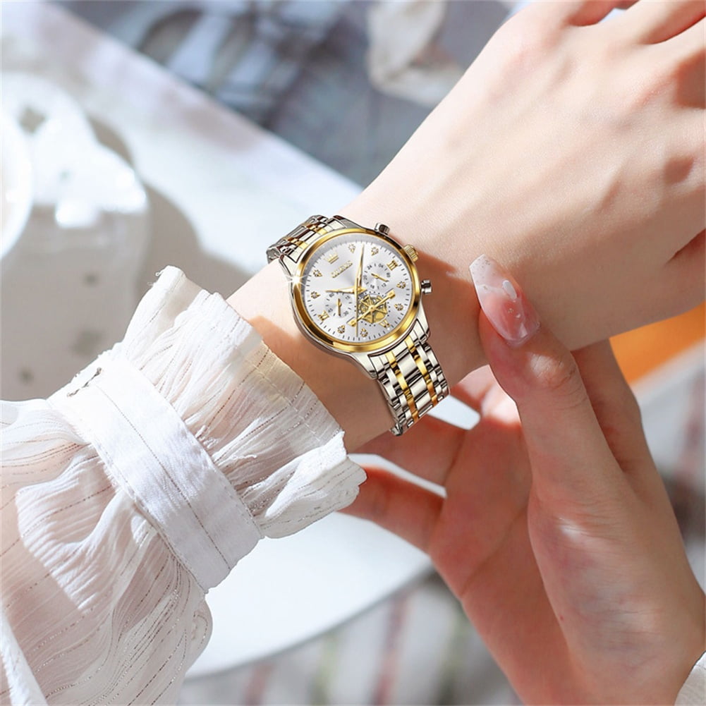 OLEVS Watches for Womens Business Luxury Casual Analog Quartz Diamond Stainless Steel Chronograph Waterproof Luminous ladies Watches Reloj Para Mujer Gold/White/Black/Blue