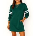 thumbnail image 6 of Women's Fashion Striped Sports Hoodie Dress Long Sleeve Round Neck with Pocket for Winter Casual Wear and Outdoor Activities,Green,L, 6 of 6