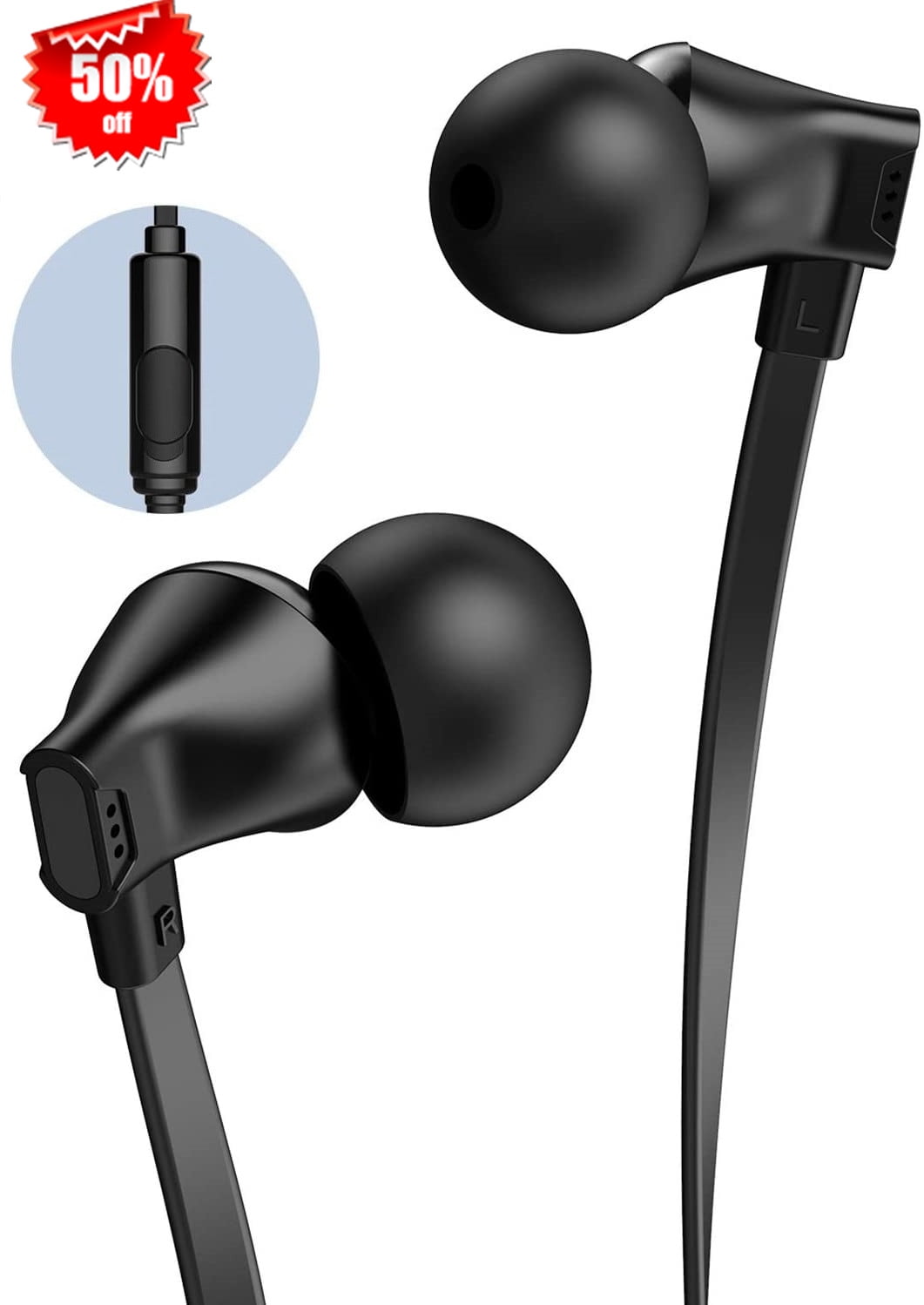 Earphones,in-Ear Headphones Stereo Earbuds with Microphone for iPhone, iPod, iPad, Samsung Black