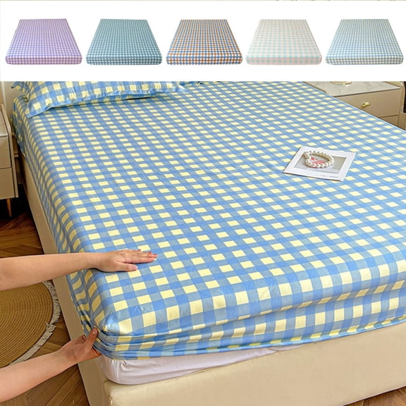 FEOLGEHLY Washed Cotton Fitted Sheet, Dust Proof Full Wrap Mattress Protector Cover, Non Slip Elastic Edge Bed Cover Soft Skin Friendly Breathable Wrinkle Resistant No Fade, 78.74x 59 in (B)