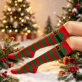 thumbnail image 2 of GobdXE Unisex Knee High Socks Christmas Elf Stripe Graphic Print Soft Knit Holiday Costume Party Wear Size:One Size, 2 of 5