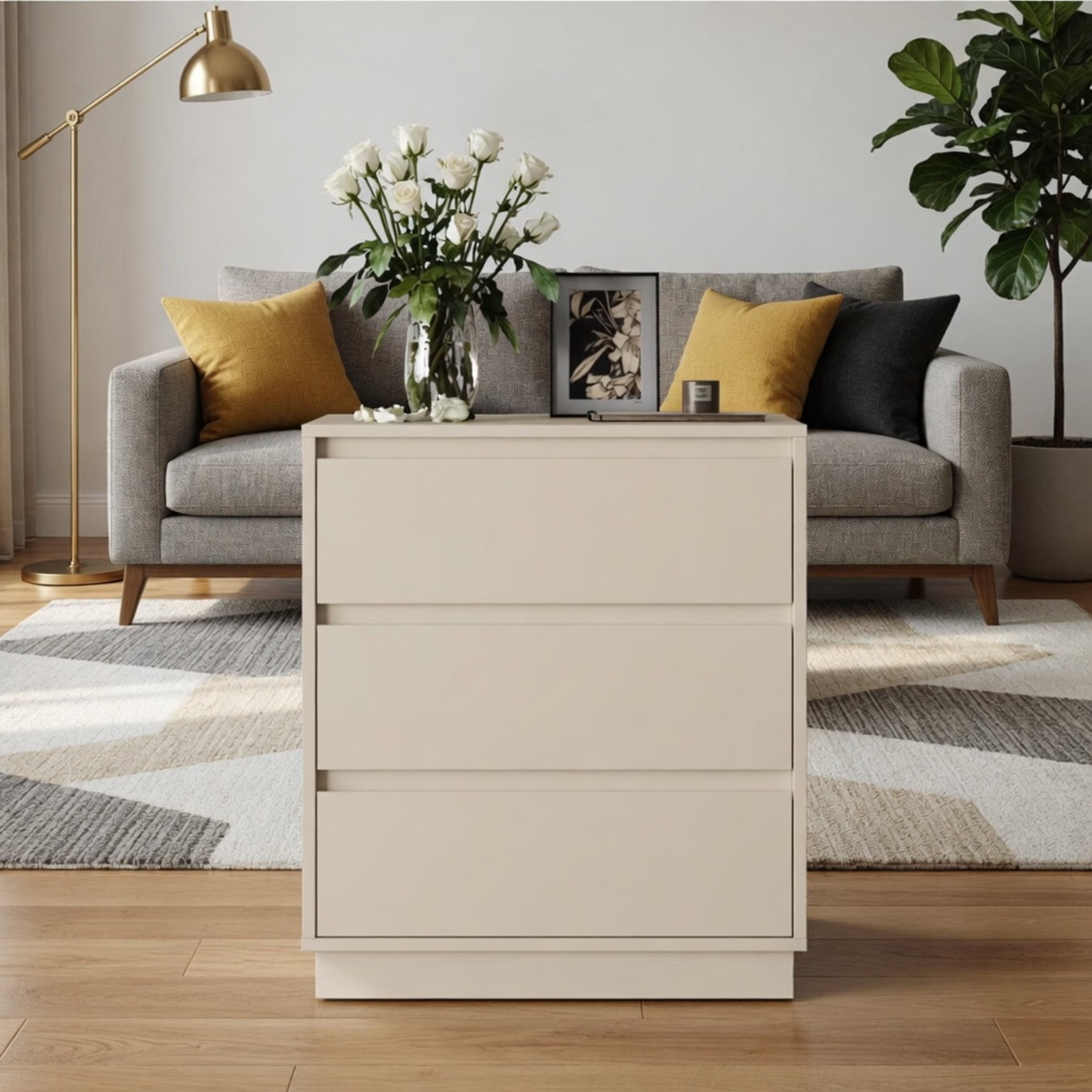 3-Drawer Nightstand, Handle-Free Modern Bedside Table with Soft Close Drawers, Water Resistant P2 MDF Storage Side Cabinet for Bedroom Small Apartment