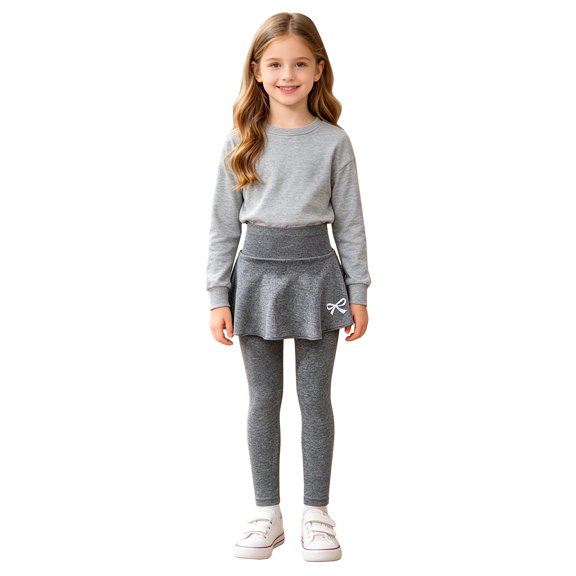 XKHAZA Toddler Kids 2 Pack Skirted Leggings for Girls High Waist Bow Print Athletic Skort Pants 2 in 1 Casual Sport Layered Jegging