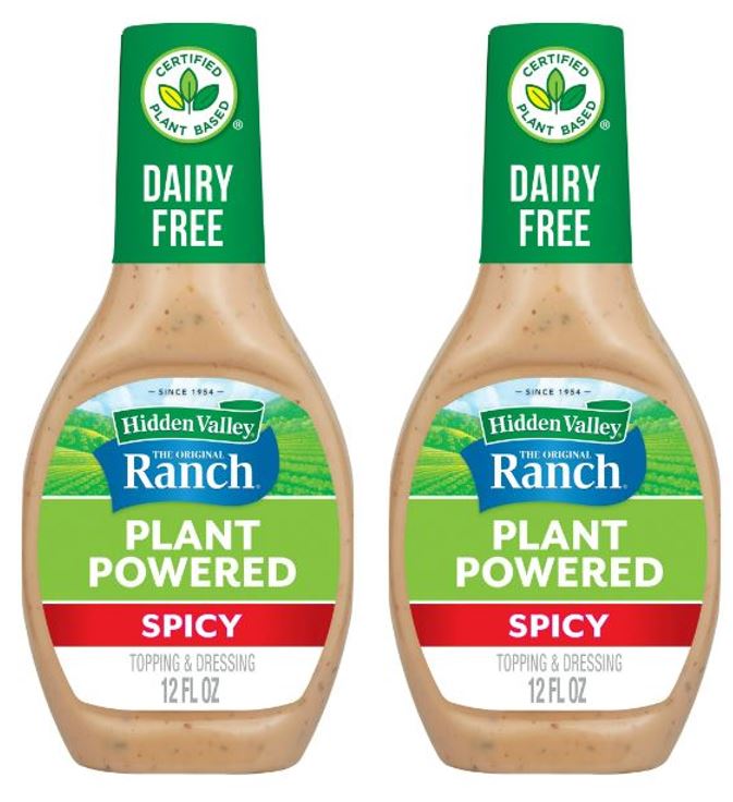 Hidden Valley Vegan Gluten Free Spicy Original Plant Powered Ranch Dressing and Topping, 12 fl oz, Pack of 2