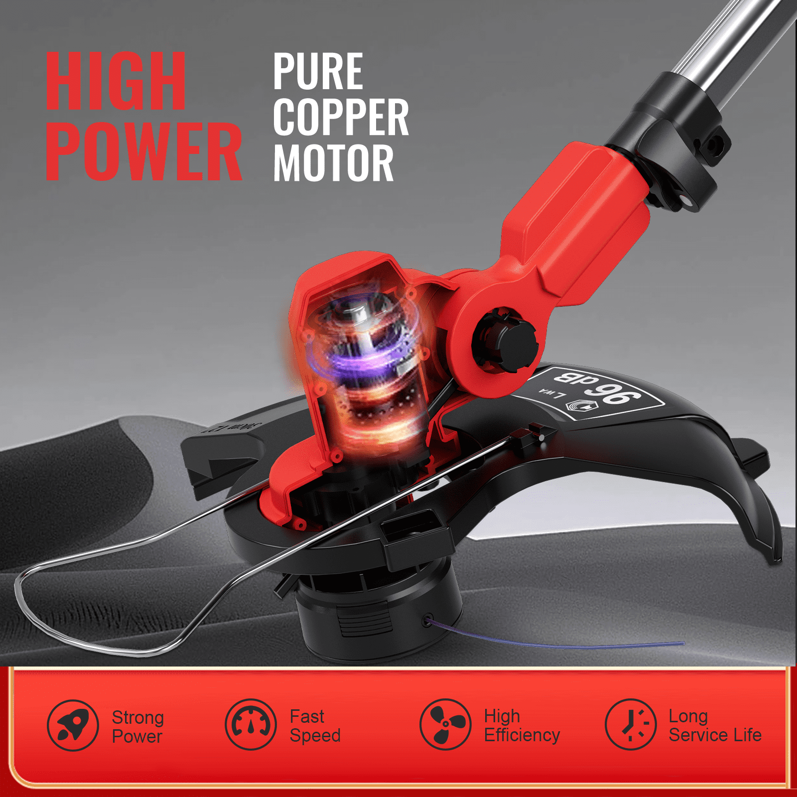 Cordless Grass String Trimmer Cutter, Electric Weed Eater Wacker for Garden and Yard Red