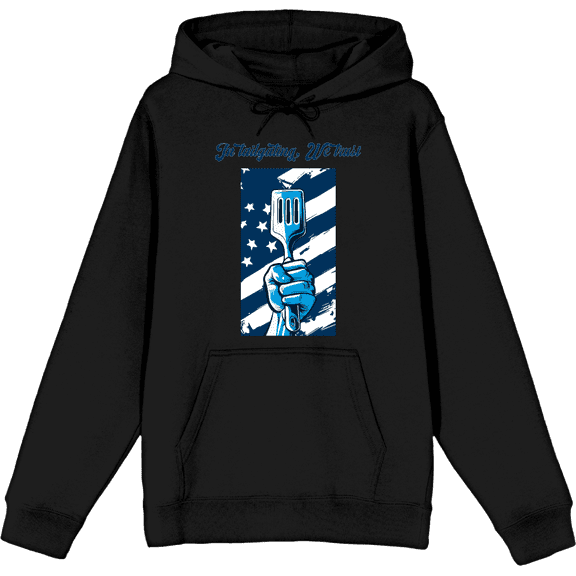 "In Tailgating We Trust" American Flag And Spatula Adult Black Long Sleeve Hoodie-Small