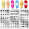 thumbnail image 1 of Kit de 3 placas para estampar uñas con diseño de flores, estrellas y mariposas. Incluye plantilla reutilizable para decoración de uñas., 1 of 7