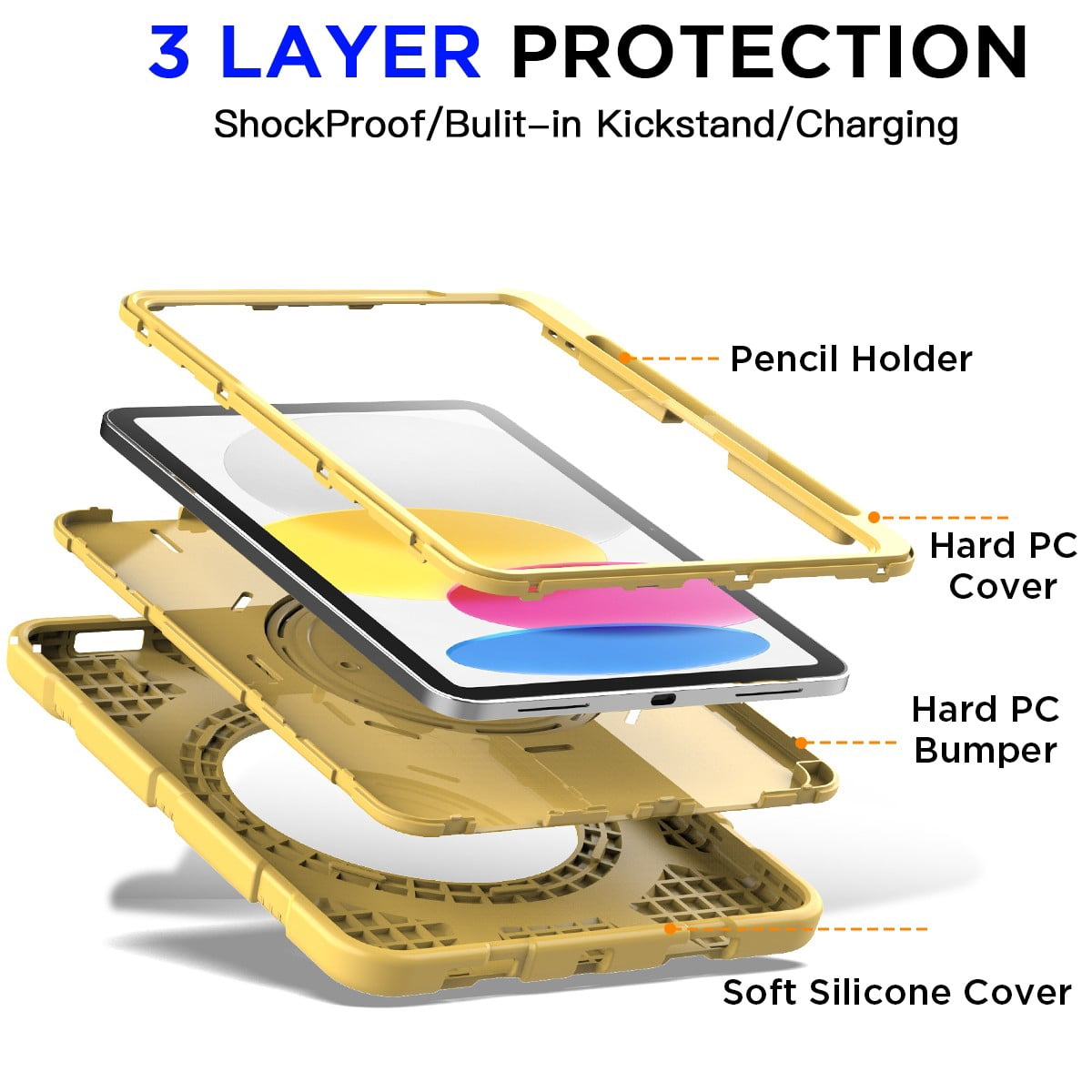 AICase For Apple iPad (A16) Case/iPad 11th Generation 11 Inch (2025) Shockproof Rugged Cover With 360 Rotating Stand Built-in Pencil Holder come with a Screen Protector