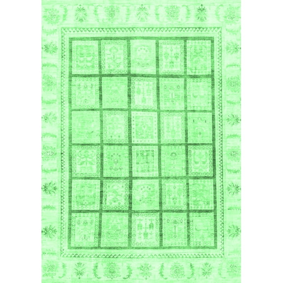 Ahgly Company Indoor Rectangle Abstract Emerald Green Modern Area Rugs, 5' x 8'