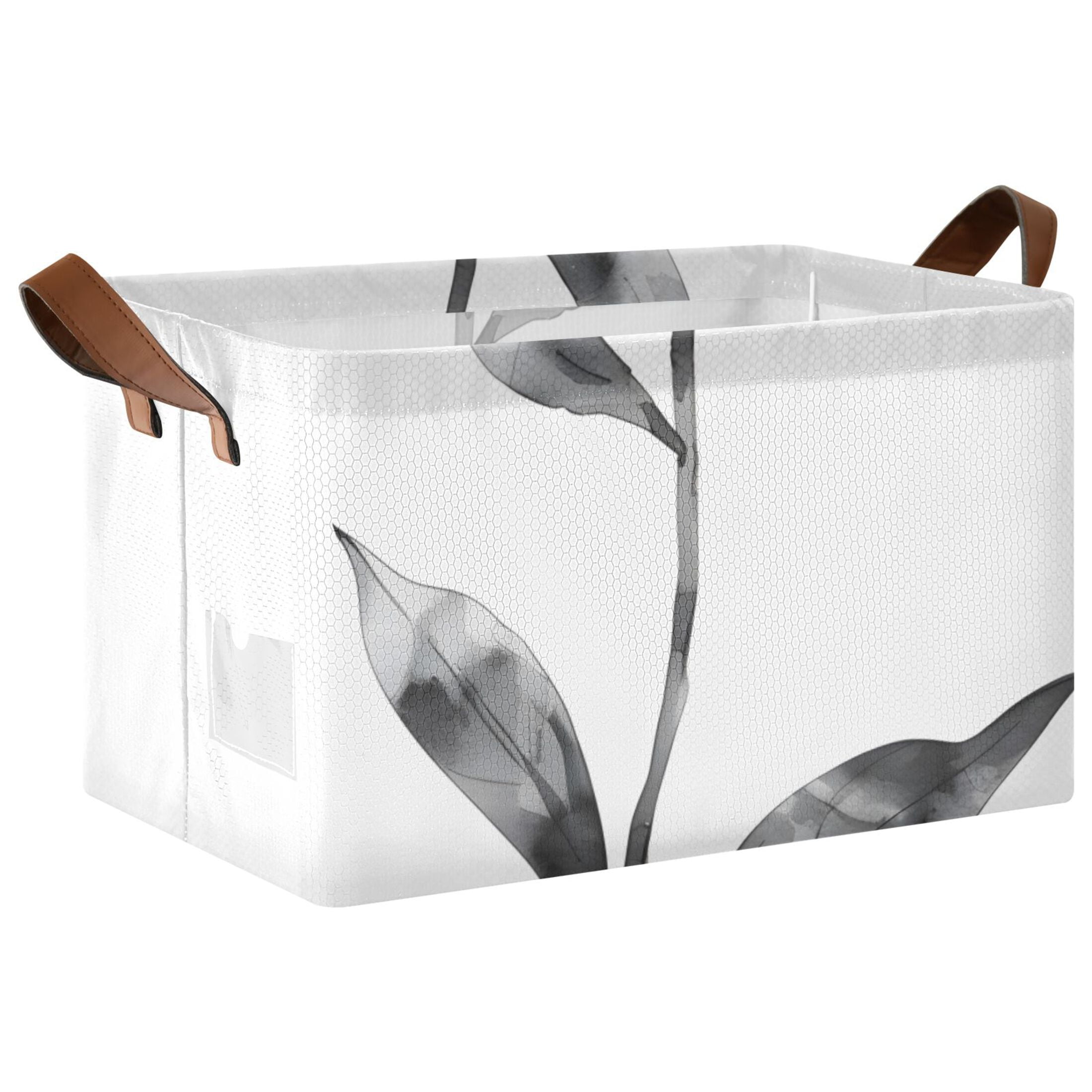 Red Flower Black Leaves Foldable Storage Large Fabric Storage Baskets Organizer Storage Bins with Handles for Shelves