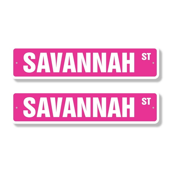SAVANNAH Classic Street Sign (2 Pack) Childrens Name Room Sign Road Sign | 6" X 24" Plastic Address Sign