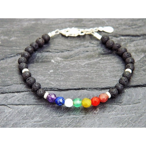 7 Chakra Stone With Black Lava