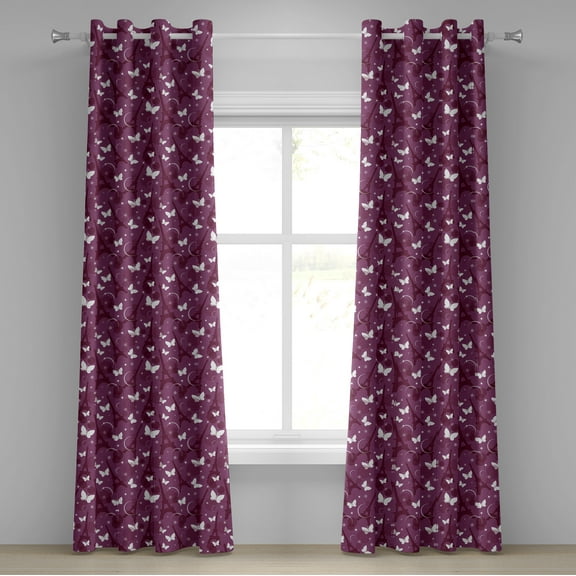 Ambesonne Eiffel Grommet Curtain, Abstract Butterflies, 50" x 84", Violet Plum White