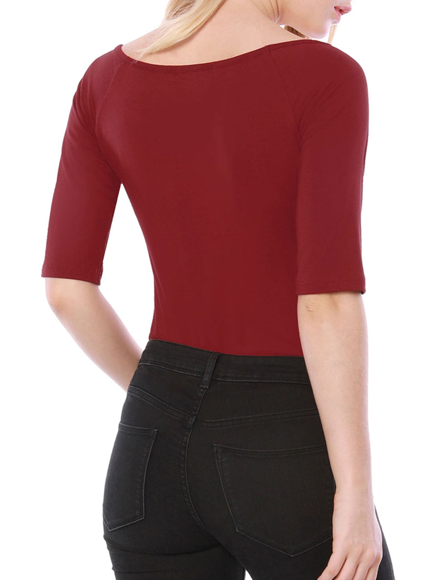 DARING DIVA Women's Slim Fit Pullover Boat Neck Stretchable T-Shirt L Red