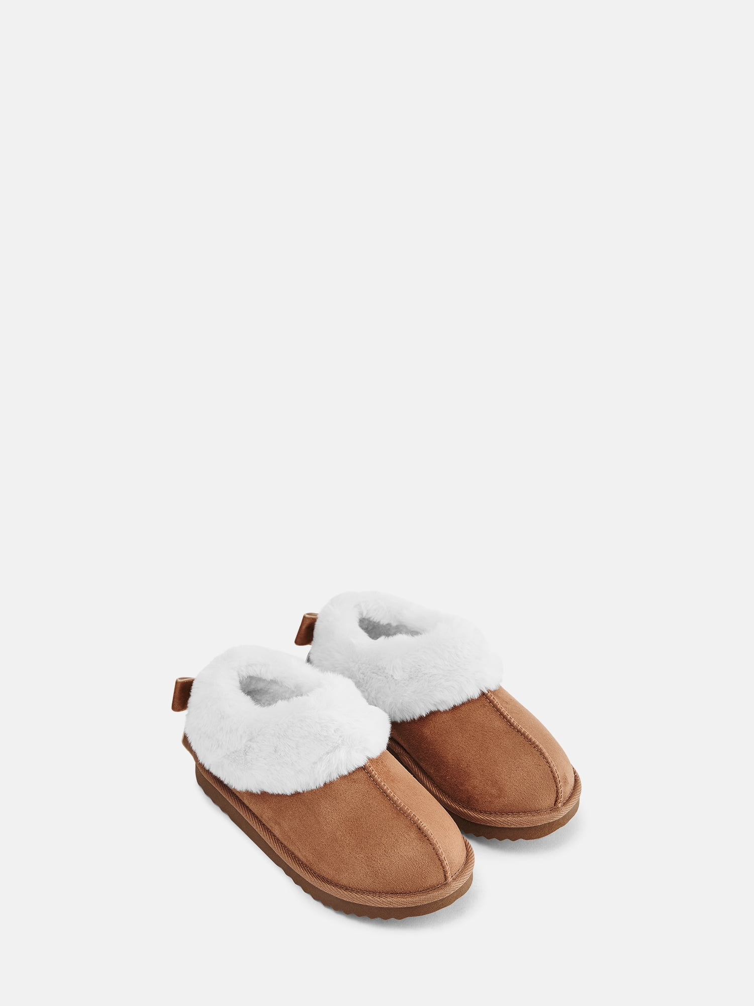 Wonder Nation Baby, Toddler, Little and Big Girls Faux Fur Trim Slippers