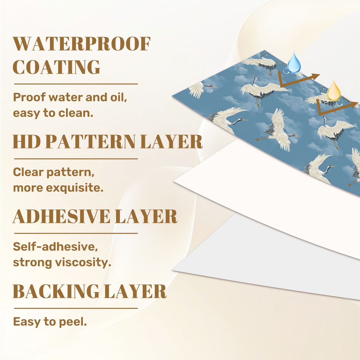 Crane Peel and Stick Wallpaper 17.7in x 9.8ft Cranes Soft Blue Sky Fluffy Clouds Contact Paper Vinyl Waterproof Self Adhesive Wall Paper for Bedroom Shelf Cabinet Renter Friendly