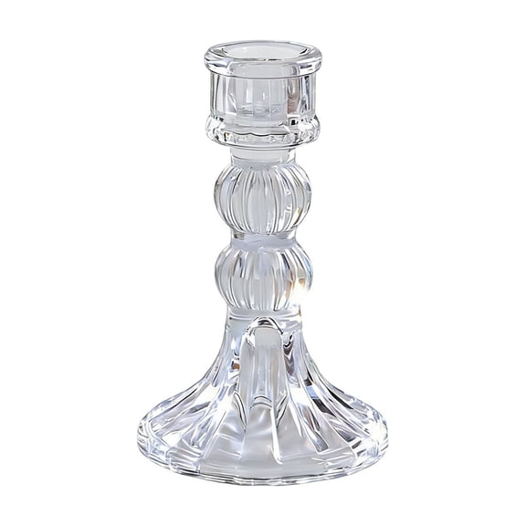 Clear Glass Crystal Candlestick – 5.1” Decorative Candle Holder for Taper Candles, Elegant Wedding Centerpiece, Tabletop Decoration for Dinners, Parties & Holidays
