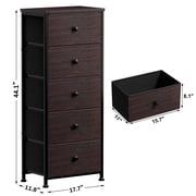 GUNAITO 5 Drawer Dresser for Bedroom Tall Narrow Chest of Drawers Fabric Storage Dresser for Adults,Brown