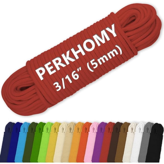 CERPXFF-PerkHomy Cotton Rope 3/16" (5mm) 100 ft Multi Purpose Utility Diamond Braided Cord, Natural Cotton for Clothes Line Camping Crafting Flag Pole, Red