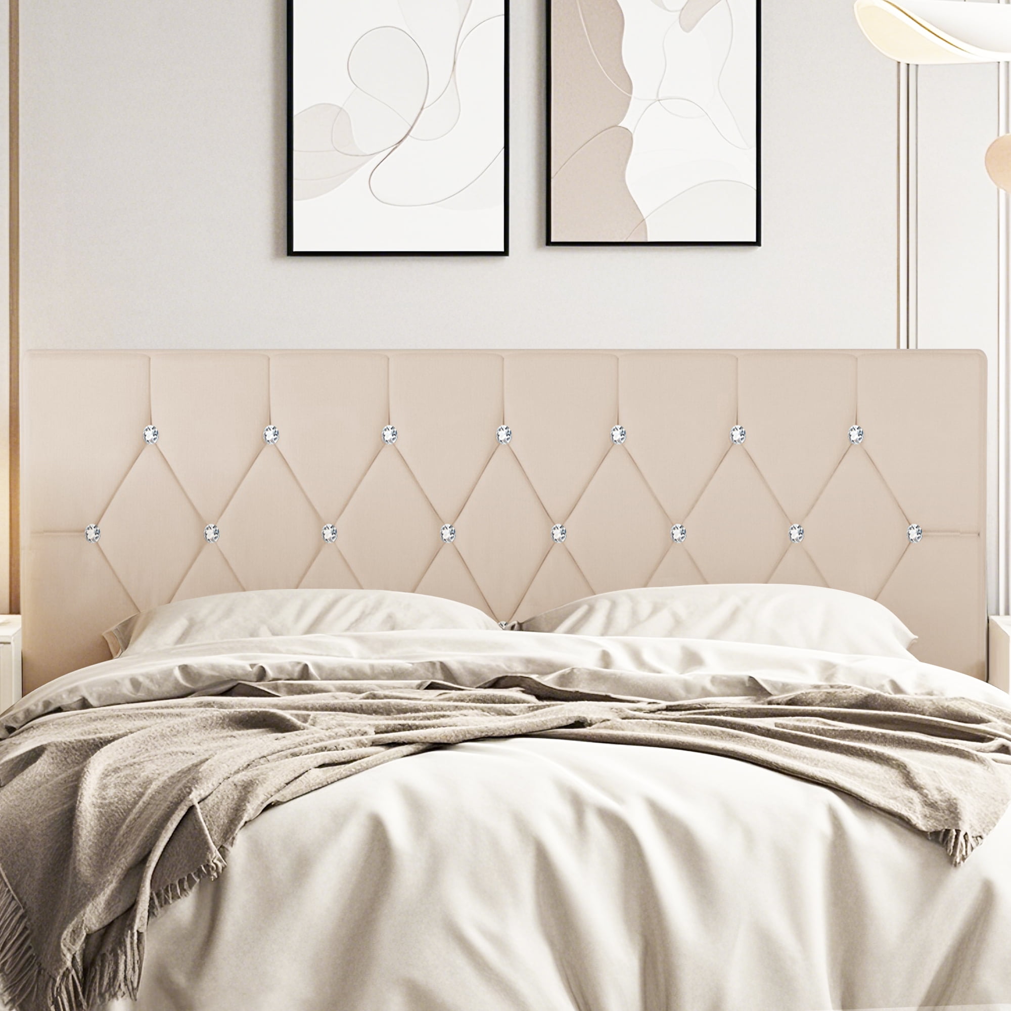VECELO Queen Upholstered Headboard, Mid-Rise Diamond Tufted Adjustable Headboard from 39.8" to 49.8", Easy Assembly, Beige