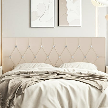 VECELO King Upholstered Headboard, Mid-Rise Diamond Tufted Adjustable Headboard from 39.8" to 49.8", Easy Assembly, Beige