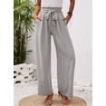 thumbnail image 3 of Chiclily Women Wide Leg Pants with Pockets High Waist Loose Belt Flowy Casual Trousers, US Size Large in Light Gray, 3 of 8