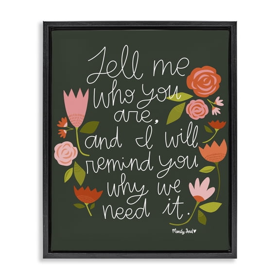 Stupell Industries Inspiring Quote with Florals Quotes and Sayings Painting Black Floater Framed Canvas Art Print Wall Art, 17 x 21