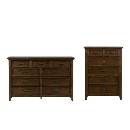 2 Piece Bedroom Set With Wooden 9 Drawer Dresser And 5 Drawer