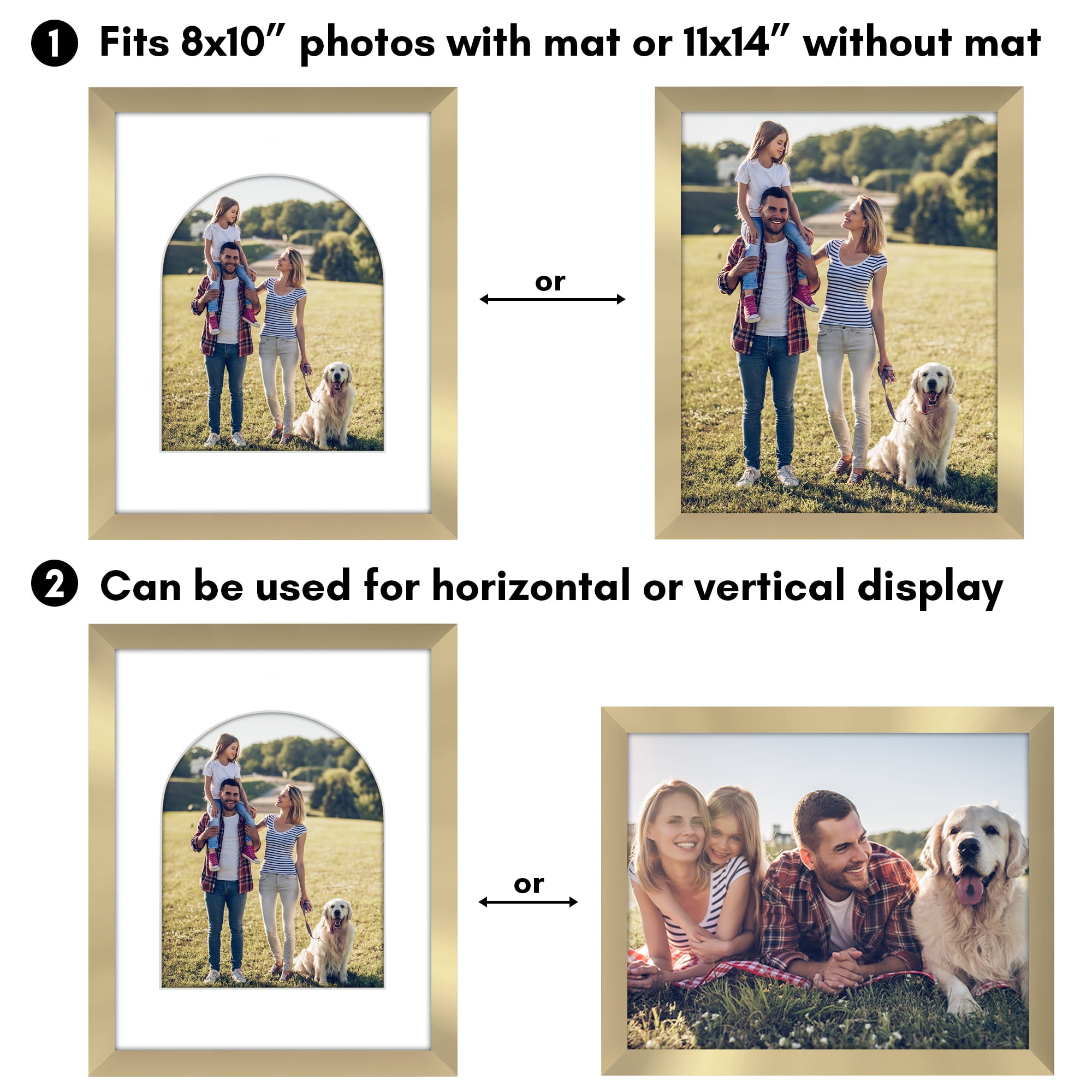 Americanflat 11x14 Picture Frame with Arch-Shaped Mat Shatter-Resistant Glass elevate cherished photos - Gold