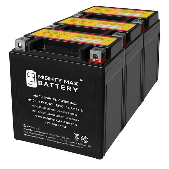 YTX7L-BS 12V 6Ah Battery Remplace Magneti Marelli YTX7L-BS - Pack de 3