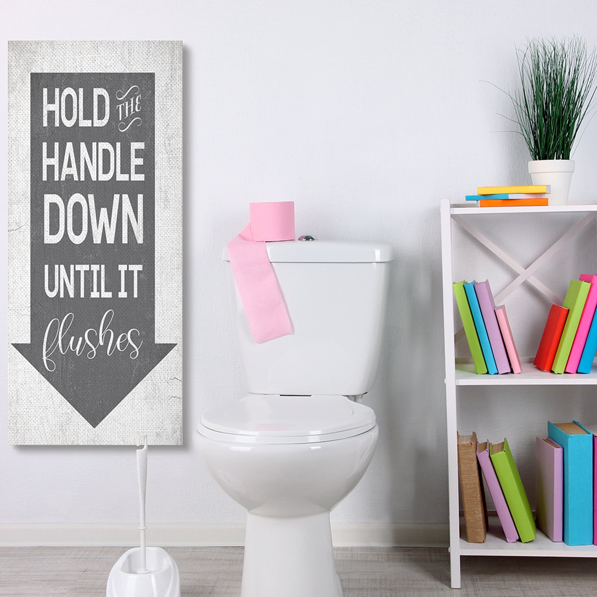 Stupell Industries Hold Handle Down to Flush Bathroom Arrow Canvas Wall Art by Daphne Polselli