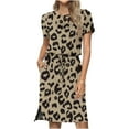 thumbnail image 2 of up to 60% off Gifts Usmixi Dresses for Women 2023 Business Tie Waist Pocket Slit Tunic Midi Dresses Short Sleeve Round Neck Leopard Print Summer Knee-Length Formal Dress Yellow m Under $5, 2 of 6