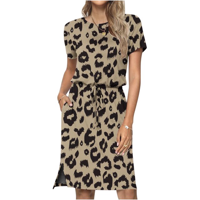 Fankiway Robe Décontractée à Manches Courtes Imprimée pour Femmes, Col Rond, avec Poches, Grande Taille, pour Femmes Rondes, Printemps 6260