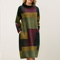 thumbnail image 3 of Zpanxa Fall and Winter Dresses for Women Women Fashion Retro Printed Loose Mid-length Long Sleeve Dress Crewneck Oversized Loose Long Pullover Sweater Dress, 3 of 8