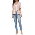 thumbnail image 2 of INSPIRE CHIC Blazer for Women's Short Sleeve Lapel Open Front Business Work Casual Suit Jackets with Pockets M Pink, 2 of 6