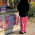 thumbnail image 4 of Pantalones con estampado de Hello Kitty de Sanrio 2022, nuevos pantalones suaves de pierna ancha para primavera y otoño, lindos pantalones casuales de felpa Y2k de cintura alta color rosa para mujer, 4 of 5