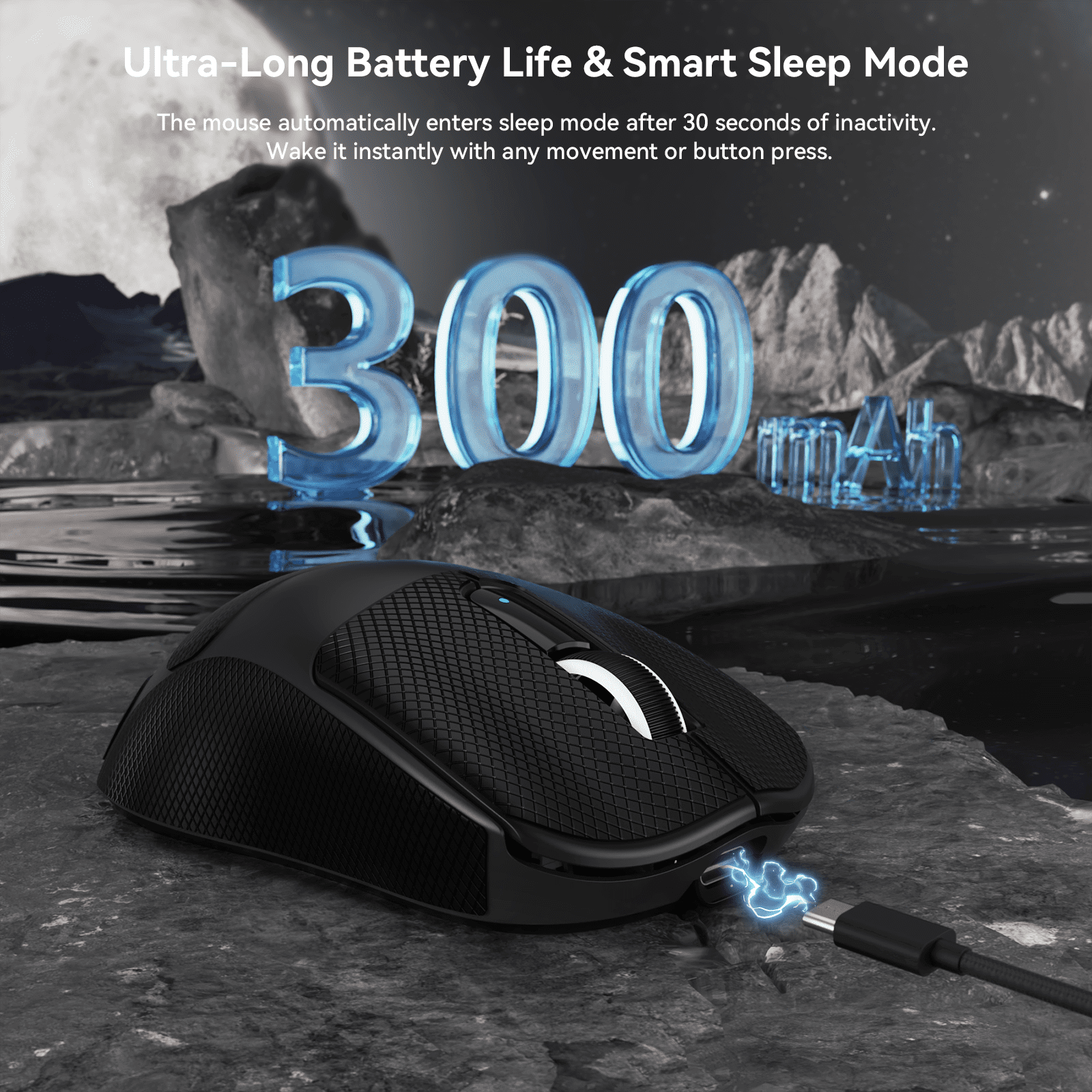 MAMBASNAKE M3 39g SUPERLIGHT Mouse, PixArt PAW3395PRO Gaming Sensor, BT/2.4G Wireless/Wired Gaming Mouse, 6 Adjustable DPI up to 40000, 200 Hrs Battery, Office Mice for PC/Win/Mac - Black&Tape