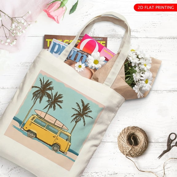 RKSupls Palm Tree Fashionable Canvas Tote Bag, Reusable Shoulder Tote Bag for Women and Men, Large Durable Canvas Shoulder Bag Perfect for Grocery Work Beach Shopping