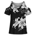 thumbnail image 4 of Fesfesfes Tshirts Women Tops Summer T-Shirt Cold Shoulder Sleeve Pullover Blouse Loose Comfy Tops V-Neck Printed Tops Women Short Sleeve Workout Tops 8(L), 4 of 4