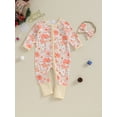 thumbnail image 2 of nvzhuang Baby Girls Rompers Infant Christmas Flower Print Zipper Long Sleeve Bodysuit with Headband Newborn Jumpsuits for Winter, 2 of 9