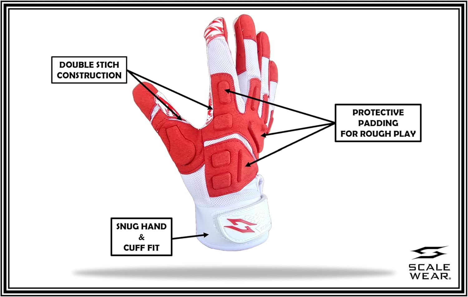 Scale Wear Design White Stealth Football Lineman Gloves with Tach Grip Silicone Palms. Adult Men's Youth Boys Sticky Lineman Wide Receiver Flag Football Boost Your Game! (Youth-Small, White-Red)
