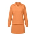 thumbnail image 6 of Womens Tennis Jogging Skirt Suit Solid Color Turn Down Collar Long Sleeve 2 Piece Outfit with Mini Skirt Casual Athletic Suit Orange L, 6 of 6