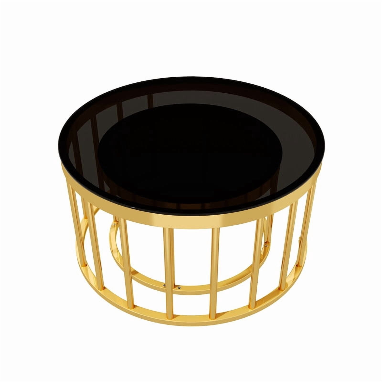Round Nesting Coffee Table Set of 2, Modern Golden Metal Frame Accent Circular Cocktail Table with Mirrored Table Top