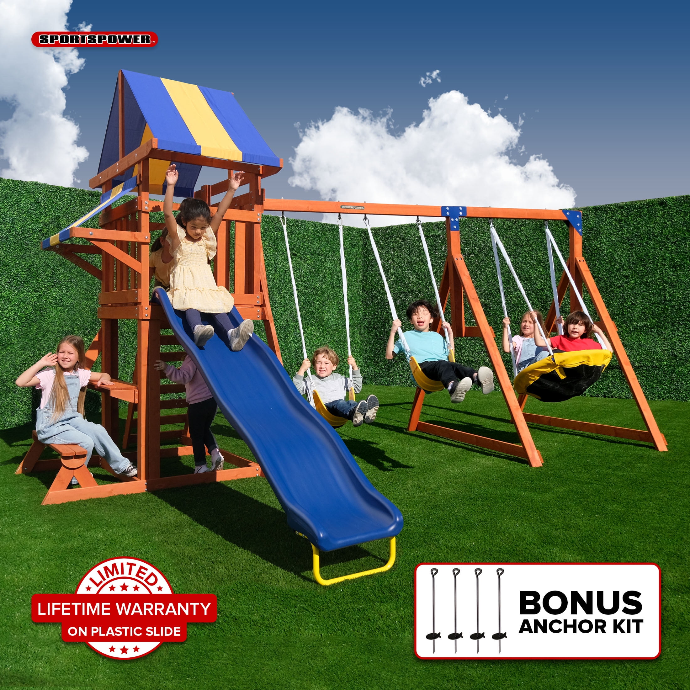Swing-N-Slide Jamboree Fort Wood Outdoor Swing Set - 13' W x 13' L