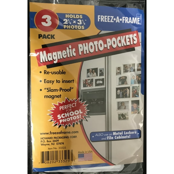 Freez-A-Frame 33325 Magnetic 2-1/2" x 3-1/2" Photo Frame For Refrigerator 3-pack - Made in USA
